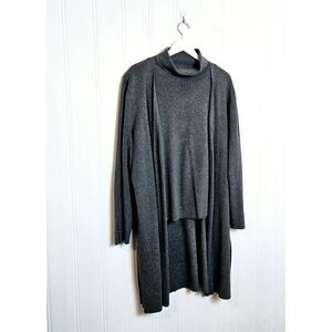 Talbots 2PC Sweater Set 2X Ribbed Duster Cardigan Mock Neck Shell Charcoal Gray!